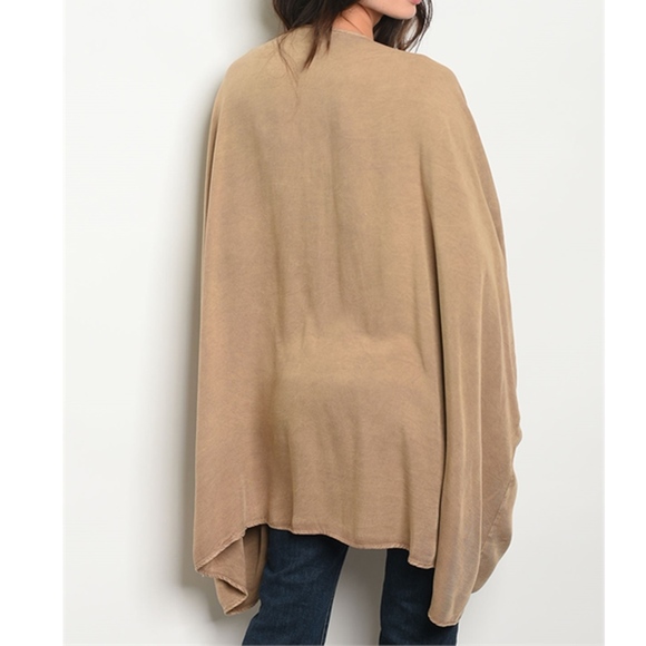 Taupe 3/4 Flutter Sleeve Open Front Jersey Kimono - Picture 3 of 4